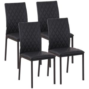 Matstolar Köksstolar Set om 4 Vit av Konstläder och Stål för Kök och Matsal Vadderade Matstolar med Stålben Modern Design