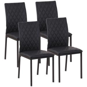 Matstolar Köksstolar Set om 4 Vit av Konstläder och Stål för Kök och Matsal Vadderade Matstolar med Stålben Modern Design
