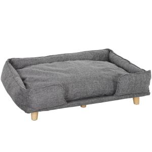 Hundsoffa med Tvättbar Dyna och Robust Ram för Små och Medelstora Hundar Hållbar och Bekväm Natur och Mörkgrå Trä och Tyg