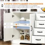Sideboard Sidoskåp Vit av Trä för Kök och Vardagsrum Förvaringsskåp med 4 Lådor och Justerbar Hylla