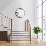 Rund Väggspegel med Upphängning, Dekorativ Spegel med Metallram och Kedja, Elegant Inredning för Hall och Badrum, Svart, 50 cm
