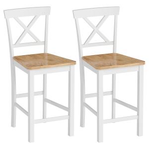 Set med 2 Barstolar med Ryggstöd, Fotstöd och Gummiträ för Kök och Bar, Ek+Vit