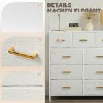 Tygbyrå med 9 Lådor och Stålram i Elegant och Mångsidig Design för Sovrum Hållbar och Stabil Vit Tyg och Metall för Förvaring och Ordning