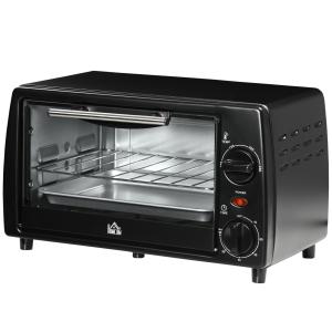 Miniugn Elektrisk Ugn Svart av Metall för Kök Liten Ugn med Timer och Bakplåt 10 l 750 W 36,5 x 26 x 22 cm