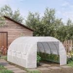 Folieväxthus Tomathus Vit av Stål och PE för Trädgård med UV-Skydd och Vindtät Konstruktion Sidodörr Rymlig Design 3,97 x 3,02 x 2 m