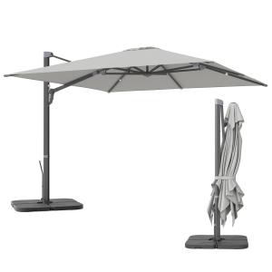 Parasoll Marknadsparaply Roterbart 360° Ljusgrå av Aluminium för Trädgård och Balkong Höjdjusterbart Solskydd med Vev 3 x 3 m