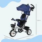 Trehjuling Barncykel Vit av Metall och Plast för Barn 1-5 År 6-i-1 med Push-Bygel och Solskydd Balanscykel 25 kg