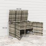 Kuddbox 350 L, 2-Nivå Rattanförvaringslåda med Lock, Lyftstänger och Bärhandtag, Blandad Grå, 118x57x69 cm