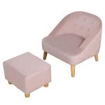Barnfåtölj med Fotpall i Sammet, Bekväm Minisoffa för Barn, Ergonomisk Sittplats med Träben, Rosa, 51 x 51 x 50 cm
