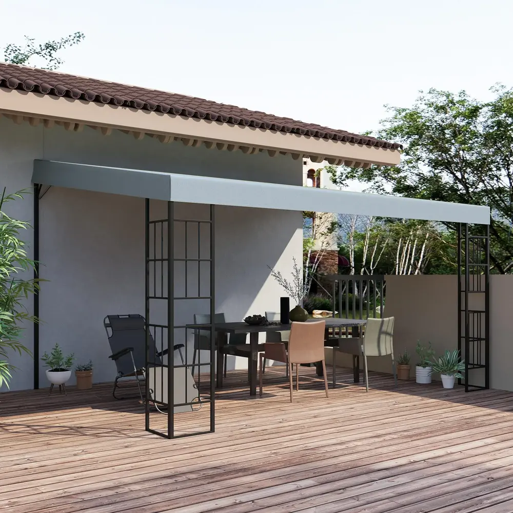 Pergola med Tak Trädgårdspaviljong i Metall 4 x 3 M