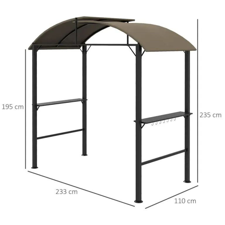 Grillpaviljong med 2 Sidohyllor 2,3 x 1,1 m, Khaki