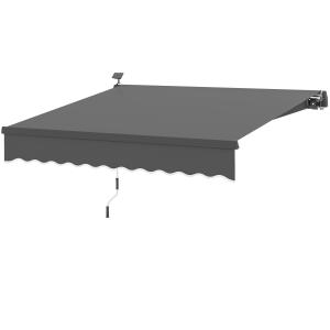 Spännmarkis Balkongmarkis med Handvev Grå av Polyester och Metall för Altan och Balkong Solskydd med Solar LED 300 cm