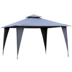 Stort Partytält med Dubbeltak, Rymlig Paviljong med UV-Skydd, Perfekt för Trädgårdsfester och Evenemang, Grå, 3,45 x 3,45 m