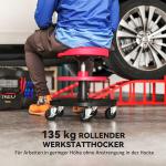 Höjdjusterbar Verkstadspall med Hjul och Brickor, 40-51 cm, 135 kg Lastkapacitet, Röd