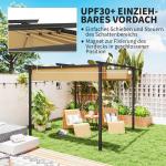 Pergola för Trädgård med Justerbart Tak och UPF30+ Skydd för Solskydd Hållbar och Stabil Beige Polyester och Metall 3 x 3 m
