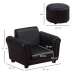 Barnfåtölj med Fotpall i Konstläder, Bekväm Minisoffa för Barn 3-7 År, Ergonomisk Sittplats med Träram för Barnrummet, Svart, 54 x 42 x 41 cm