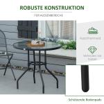 Runt Trädgårdsbord med Glasskiva Väderbeständigt Bistrobord med Parasollhål Stabil Metallram Svart 80 X 72 Cm