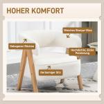 Fåtölj Modern Vit Fleece och Trä för Vardagsrum Bekväm Loungestol med Metallram och Armstöd 67x115x91 cm