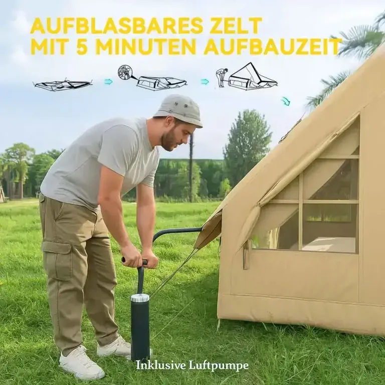 Campingtält Uppblåsbart Tält för 3 Personer Beige av Oxford