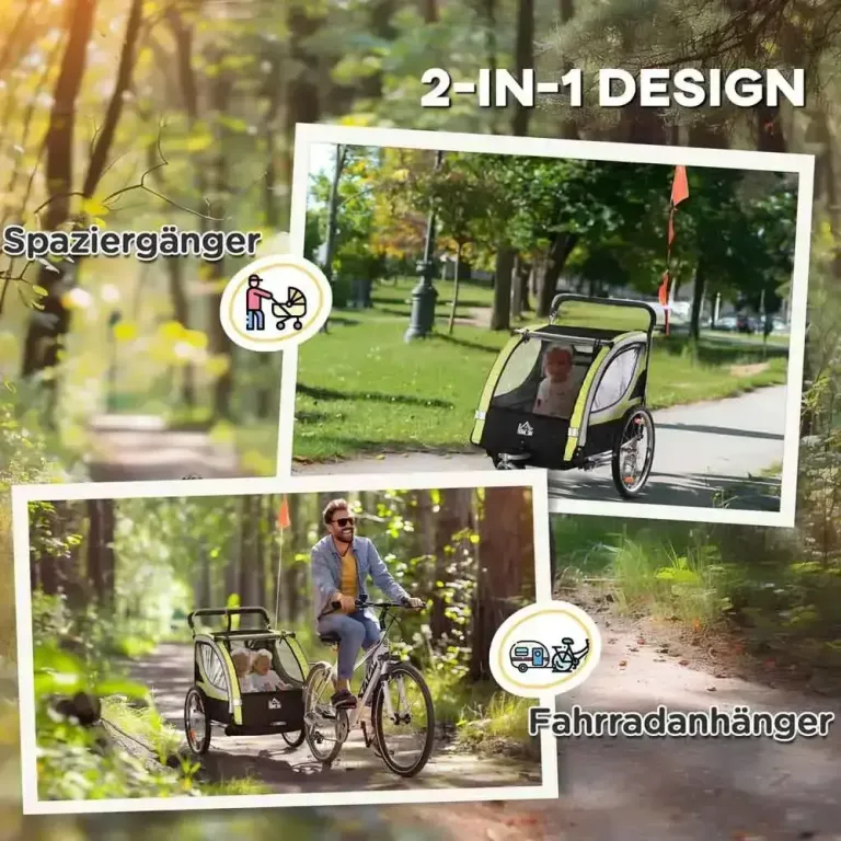 Barncykelvagn 2-i-1 Cykelvagn Gul Svart 142 x 75 x 101 Cm
