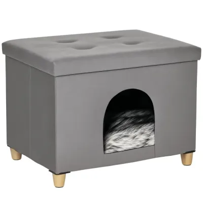 2-i-1 Kattgrotta och Fotpall med Kudde 60 x 45 x 44,5 cm