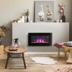 Elektrisk Spis Väggspis Svart av Glas och Metall för Väggmontering LED Flammeffekt 7 Färger med Fjärrkontroll 1000/2000 W