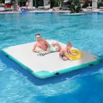 Uppblåsbar Badö för Pool och Sjö, Stor Flytande Lounge för Avkoppling, Robust Design för Upp till 500 kg, Vit/Blå, 304 x 204 x 15 cm