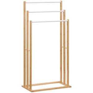 Fristående Handdukshängare i Bambu, Snygg Handdukshållare med 3 Stänger, Naturlig Inredning för Badrum, Natur, 48 x 25,8 x 94 cm