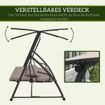 Hammock Trädgårdsgunga 3-Sits 2-i-1 Ljusbrun av Stål och Tyg för Terrass Gunga med Liggfunktion 270 kg 170 x 110 x 153 cm