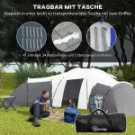 Tunneltält Familjetält Grå av Polyester för Camping 6-9 Personer med 3 Sovrum och Vardagsrum Vattenpelare 2000 mm