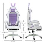 Gamingstol Ergonomisk och Spelstol med Svankstöd och Fotstöd samt Kaninöron och Kudde Ergonomisk och Bekväm Violett Tyg och Metall