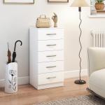 Byrå med 5 Lådor Vit Spånskiva för Sovrum och Hall Förvaringsskåp för Kläder Modern och Enkel Design Rymlig Organisator