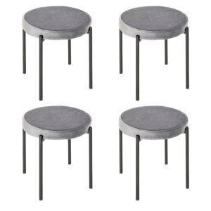 Stapelbara Pallar i 4-Pack, Moderna Köksstolar med Vadderad Sits i Sammetslook, Robust Metallram för Matsal, Grå, 41,5 x 41,5 x 46 cm