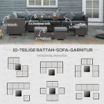 Stor Loungegrupp i Konstrotting 10 Delar, Modulär Utemöbelgrupp med Hörnsoffa och Bord, Inkluderar Dynor för Maximal Komfort, Mörkgrå, 120 x 68 x 73 cm