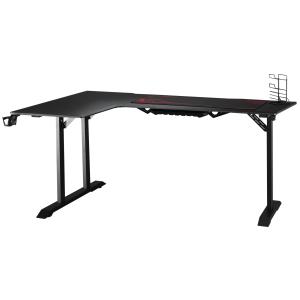 L-format Spelbord och Skrivbord med Hörlurskrok och Kopphållare, MDF och Metall, Svart + Röd, 168 x 109 x 78 cm