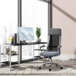Ergonomisk Kontorsstol i Mesh, Höj- och Sänkbar Skrivbordsstol med Nackstöd, Modern Arbetsstol i Nordisk Stil för Kontor, Ljusgrå/Svart, 65 x 67 x 119-129 cm