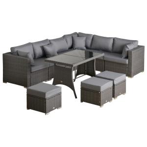 Stor Loungegrupp i Konstrotting 10 Delar, Modulär Utemöbelgrupp med Hörnsoffa och Bord, Inkluderar Dynor för Maximal Komfort, Mörkgrå, 120 x 68 x 73 cm