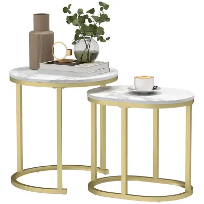 Soffbord Set om 2 Vit av Stål och Trälook Runda