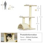 Kattträd 72 cm med Plyschbollar, Sisalstolpar, Plattform och Skrapbräda, Krämvit