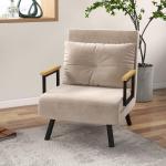 Bäddsoffa Gästsäng Beige av Sammet och Trä för Vardagsrum Relaxstol med Sängfunktion och Justerbart Ryggstöd 63 x 73 x 81 cm