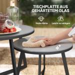 Satsbord 2-pack och Stapelbara Trädgårdsbord med X-ben och Glasplatta för Balkong Hållbar och Väderbeständig Svart och Grå Stål och Glas