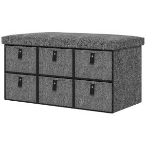 Skobänk Garderobsbänk med 6 Lådor Mörkgrå av Linnelook ve Tyg för Hall ve Entré Skokista för 6 Par Skor 76,5 x 38 x 38 cm