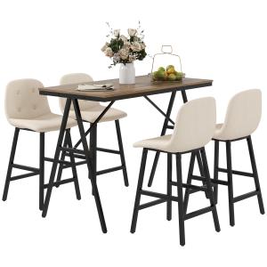 5-delat Barset med 4 Stolar, Knappsydd, Tjock Klädsel, Linnelook, Beige