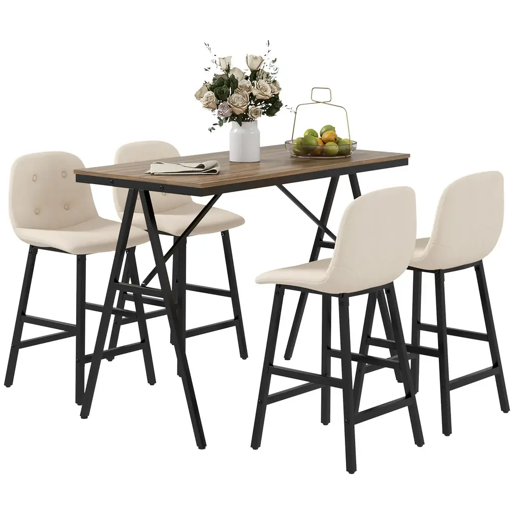 5-Delat Barset 4 Stolar Knappsydd Tjock Klädsel, Beige
