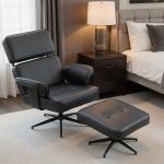 Fåtölj med Fotpall Justerbar Svart Konstläder och Metall för Vardagsrum Relaxfåtölj med Nackstöd och Lutning Ergonomisk och Bekväm Design
