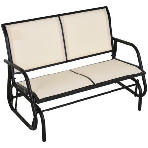 Gungbänk i Metall för 2 Personer, Bekväm Trädgårdssoffa med Gungmekanism, Väderbeständig Utemöbel för Avkoppling, Svart/Beige, 120 x 70 x 85 cm