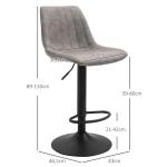Set med 2 Barstolar i Retrodesign med Fotstöd, Höj- och Sänkbar, Gaslyft, Grå + Svart