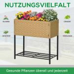Blomsterlåda Upphöjd Bädd Sandfärgad av Polyrotting för Trädgård och Balkong Planteringslåda med Fötter och Hylla 70 x 30 x 72 cm