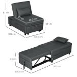 3-i-1 Bekväm Fåtölj, Modern, Linnelook, Inklusive Dyna, upp till 150 kg, Mörkgrå, 65,5 x 104 x 81 cm