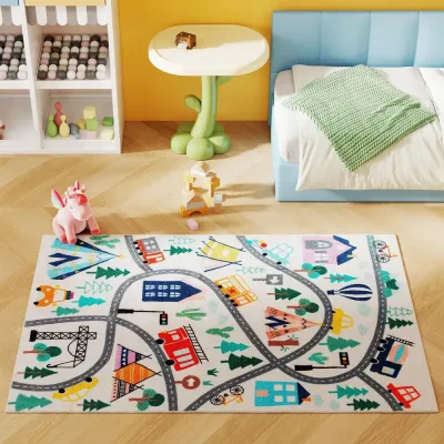 Motorvägsmönstermatta med Vit Bakgrund i Mjuk Fleece